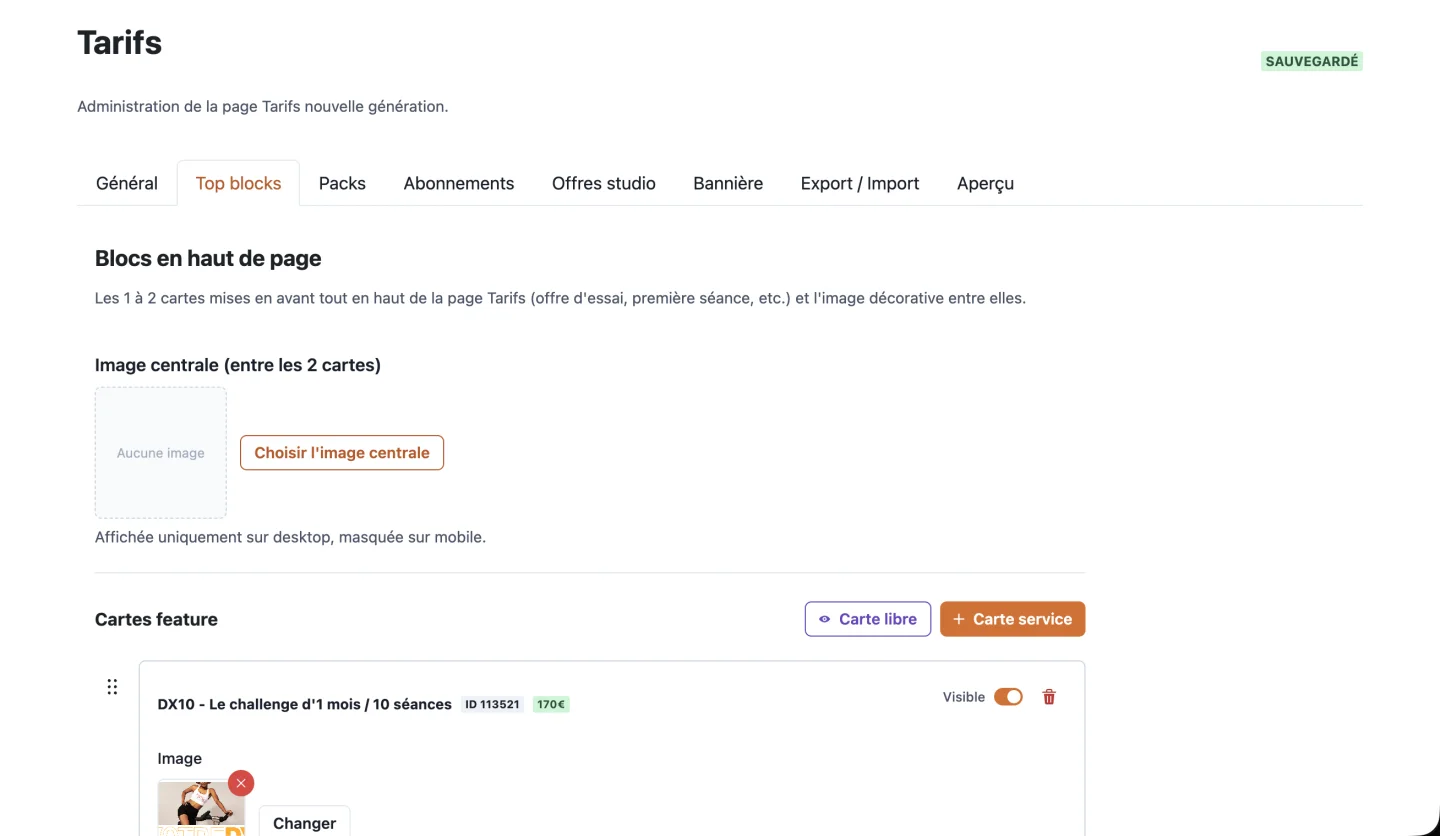 Back-office tarifs
